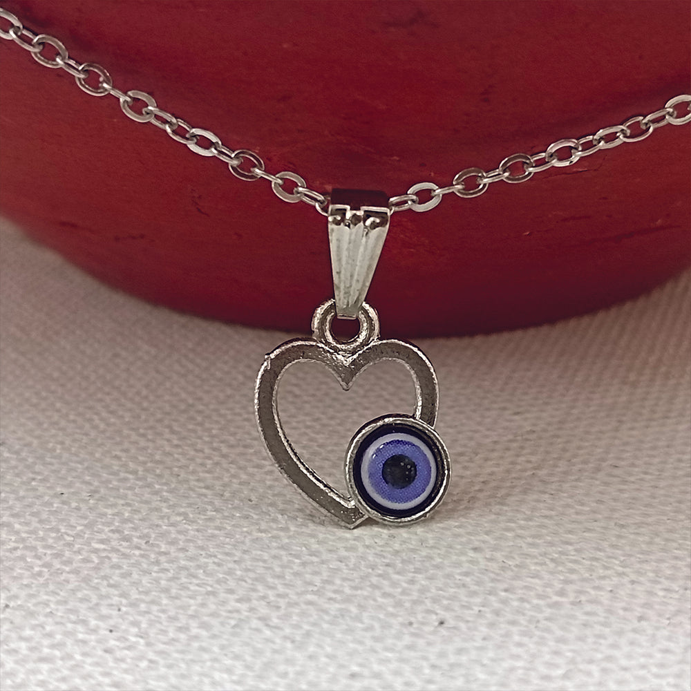 JewelMaze Heart Shaped Evil Eye Chain Pendant - 1405013