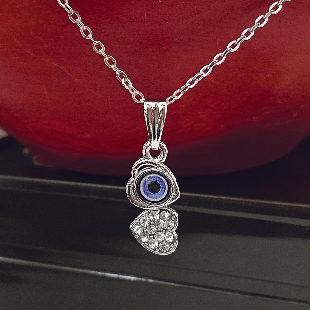JewelMaze Heart Shaped Evil Eye Chain Pendant - 1405014