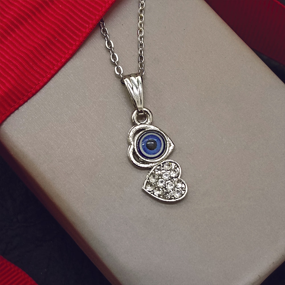 JewelMaze Heart Shaped Evil Eye Chain Pendant - 1405014