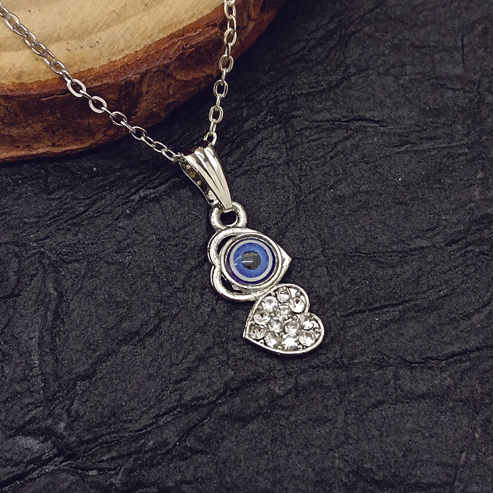 JewelMaze Heart Shaped Evil Eye Chain Pendant - 1405014