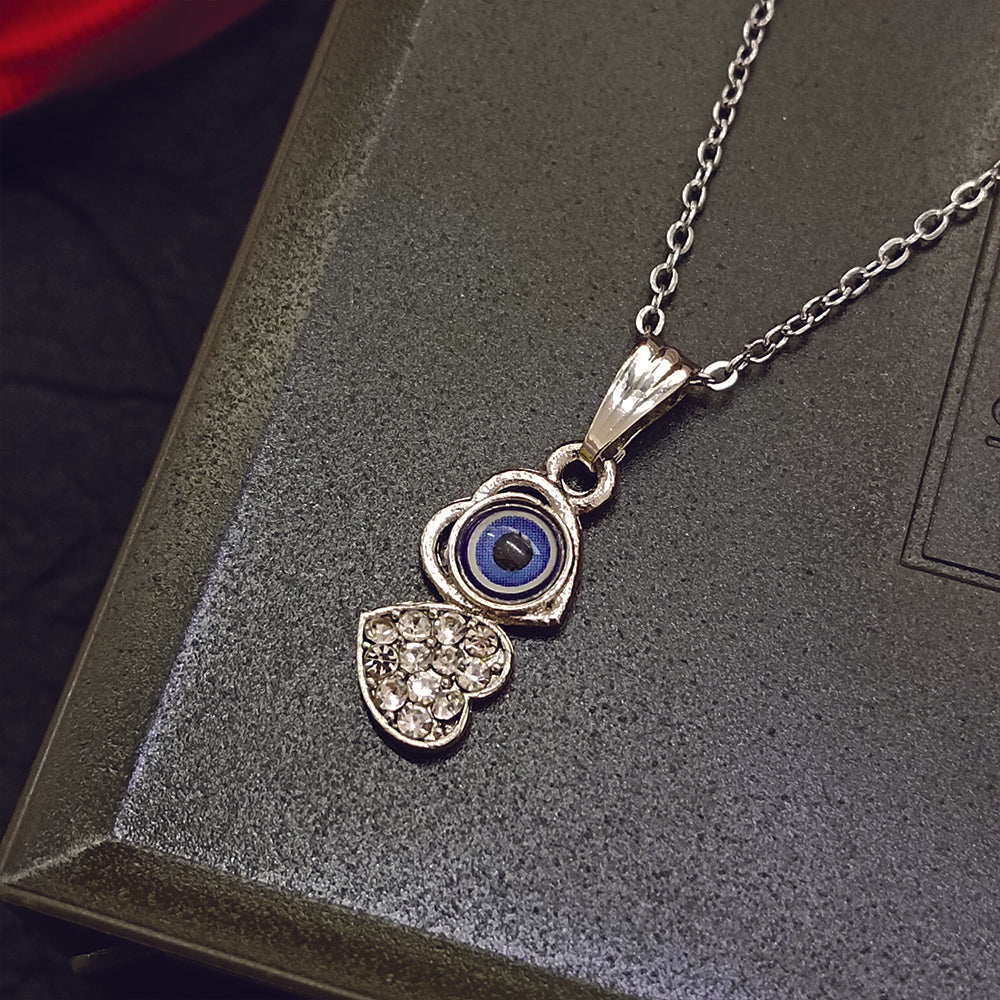 JewelMaze Heart Shaped Evil Eye Chain Pendant - 1405014