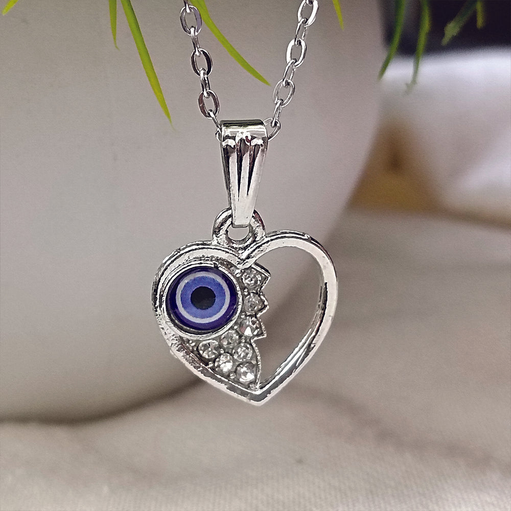 JewelMaze Heart Shaped Evil Eye Chain Pendant- 1405016