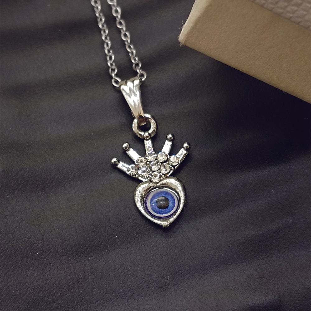 JewelMaze Silver Plated Heart Shaped Evil Eye Chain Pendant -1405017