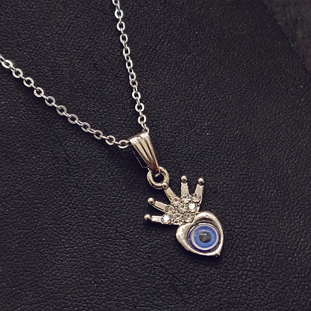 JewelMaze Silver Plated Heart Shaped Evil Eye Chain Pendant -1405017