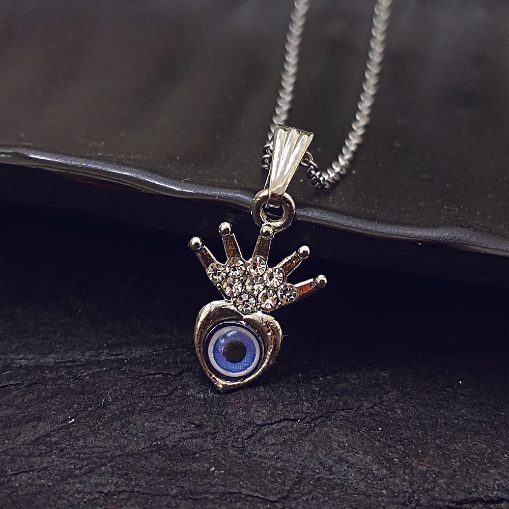 JewelMaze Silver Plated Heart Shaped Evil Eye Chain Pendant -1405017