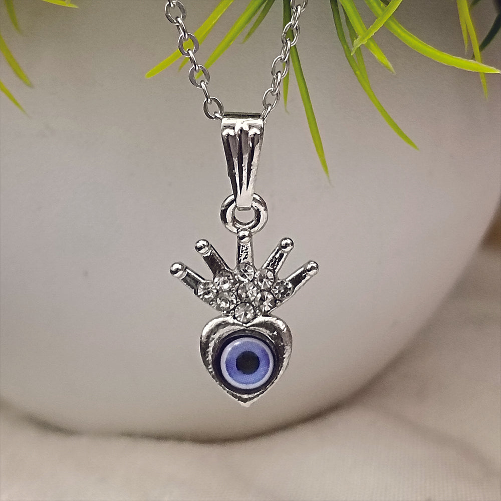 JewelMaze Silver Plated Heart Shaped Evil Eye Chain Pendant -1405017