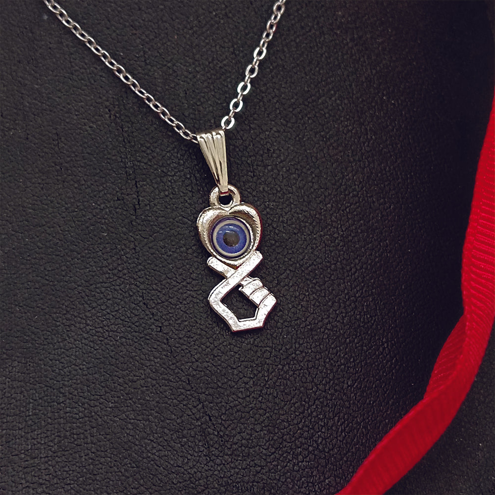 JewelMaze Heart  And Hand Shaped Evil Eye Chain Pendant - 1405018