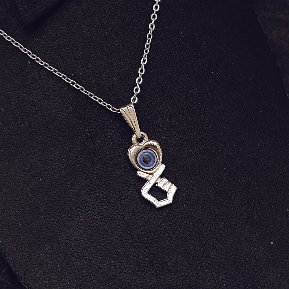 JewelMaze Heart  And Hand Shaped Evil Eye Chain Pendant - 1405018