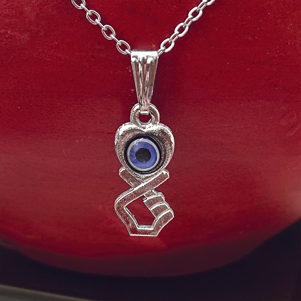JewelMaze Heart  And Hand Shaped Evil Eye Chain Pendant - 1405018