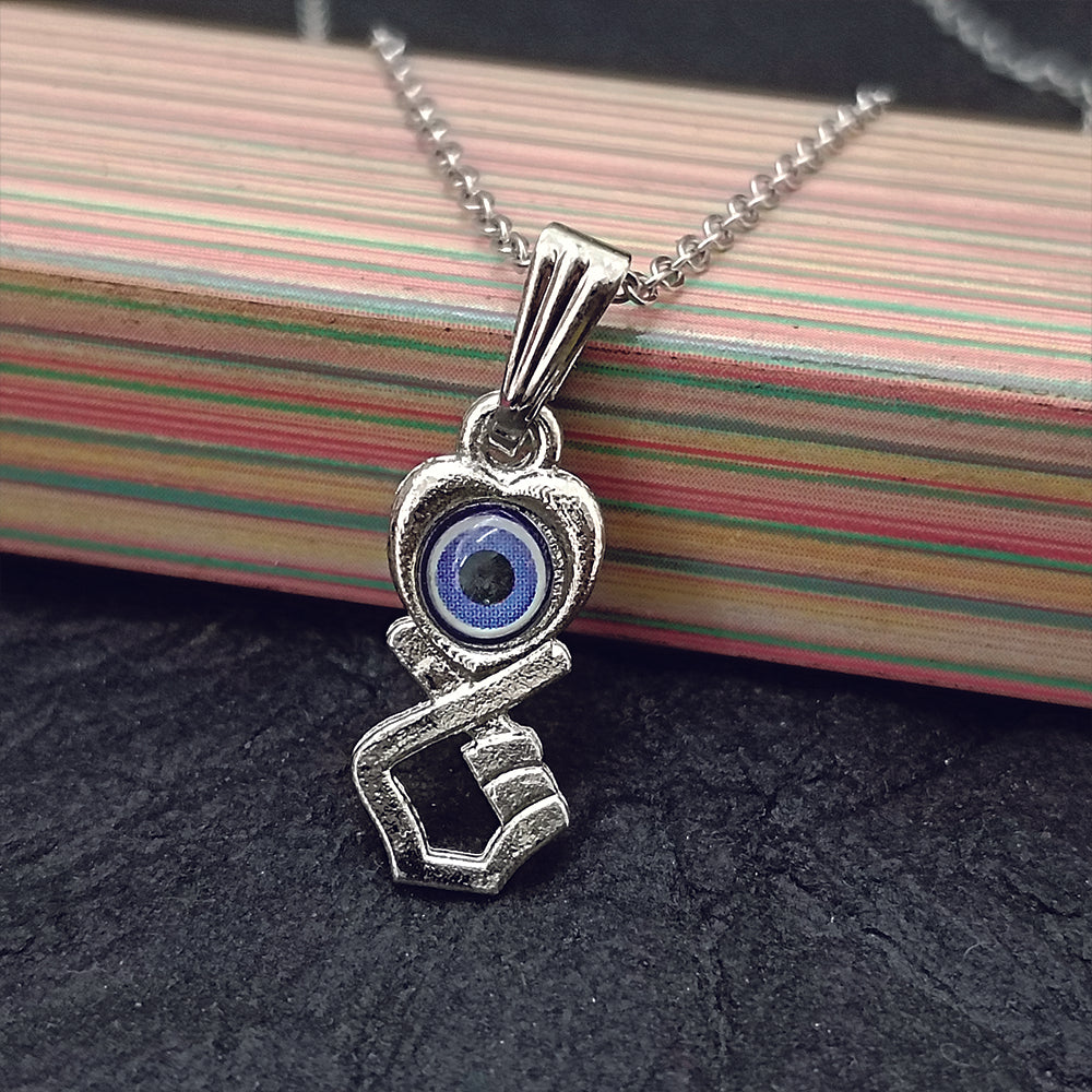JewelMaze Heart  And Hand Shaped Evil Eye Chain Pendant - 1405018