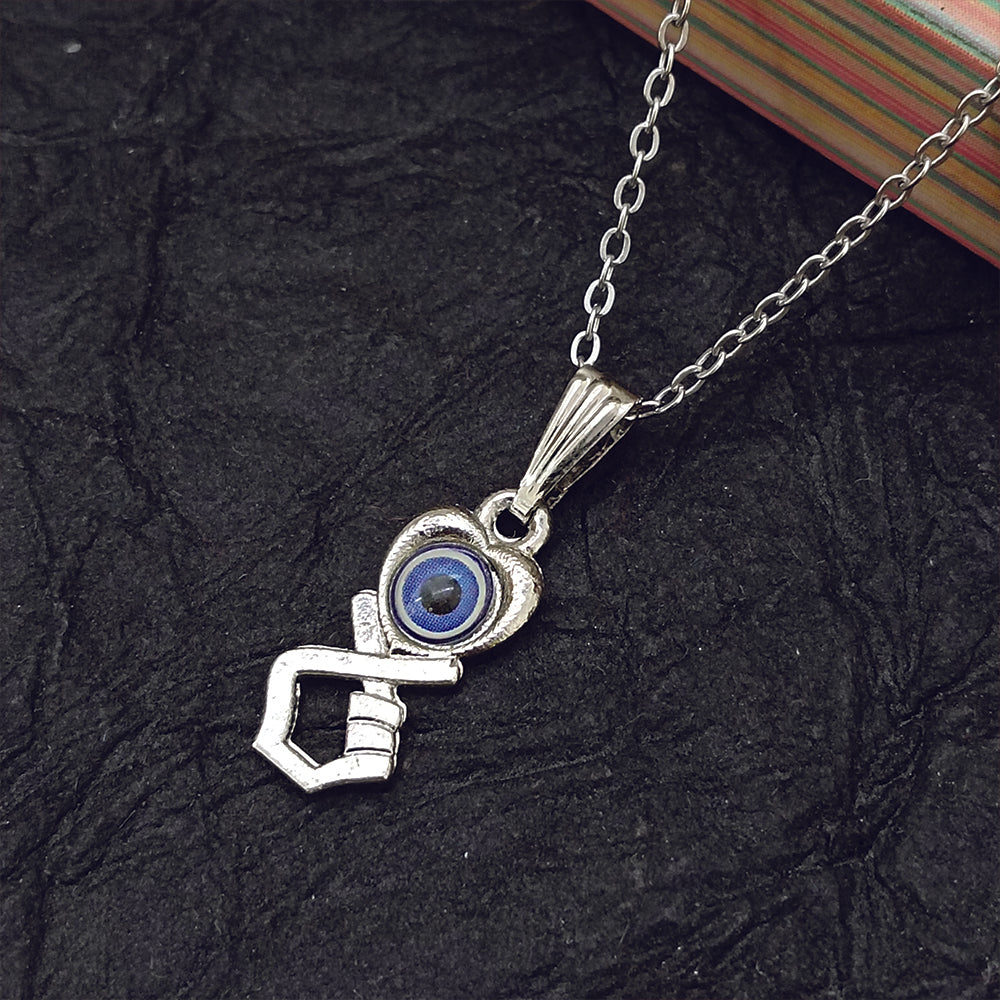 JewelMaze Heart  And Hand Shaped Evil Eye Chain Pendant - 1405018