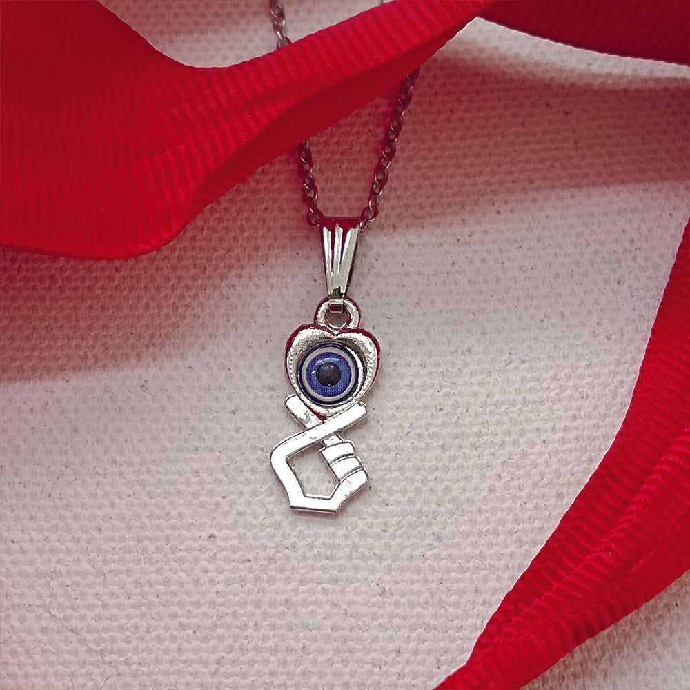JewelMaze Heart  And Hand Shaped Evil Eye Chain Pendant - 1405018
