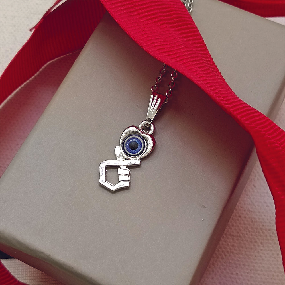 JewelMaze Heart  And Hand Shaped Evil Eye Chain Pendant - 1405018
