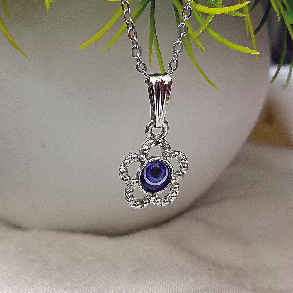 JewelMaze Silver Plated Evil Eye Chain Pendant  - 1405021