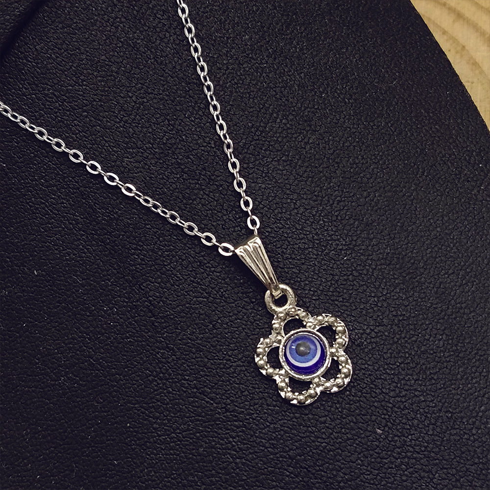 JewelMaze Silver Plated Evil Eye Chain Pendant  - 1405021