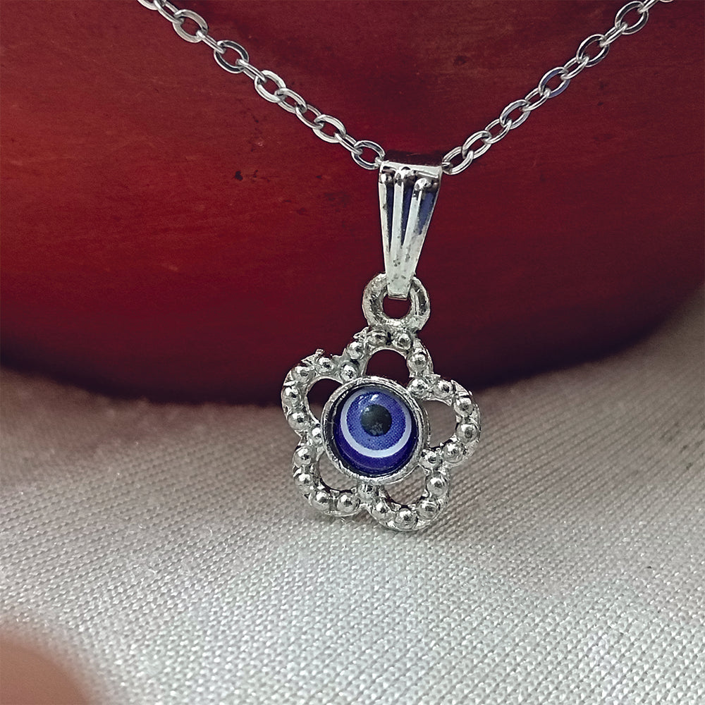 JewelMaze Silver Plated Evil Eye Chain Pendant  - 1405021