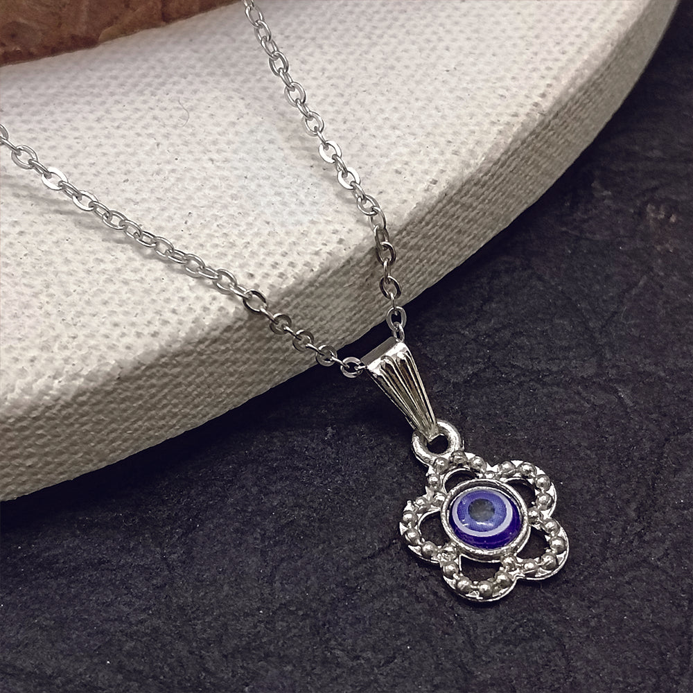 JewelMaze Silver Plated Evil Eye Chain Pendant  - 1405021