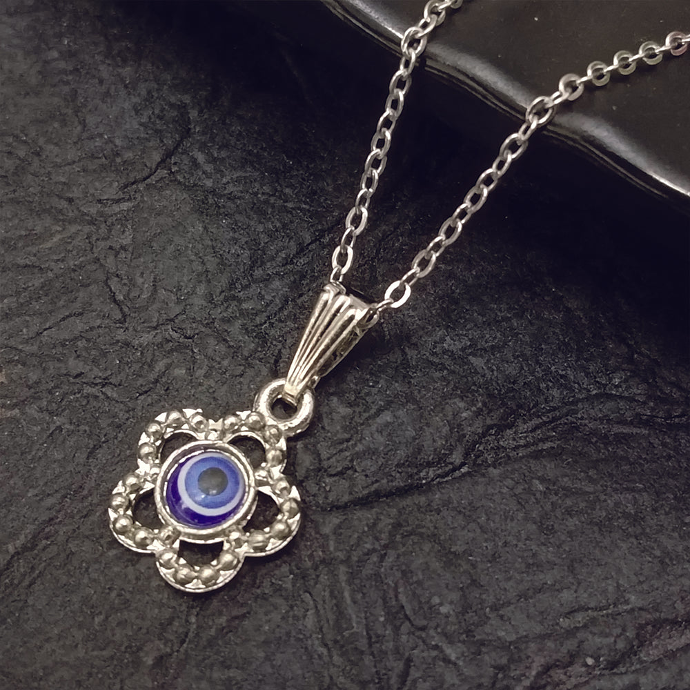 JewelMaze Silver Plated Evil Eye Chain Pendant  - 1405021