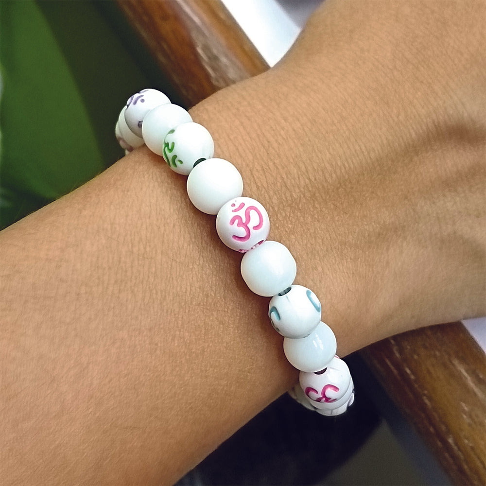 JewelMaze OM White Beads Bracelet