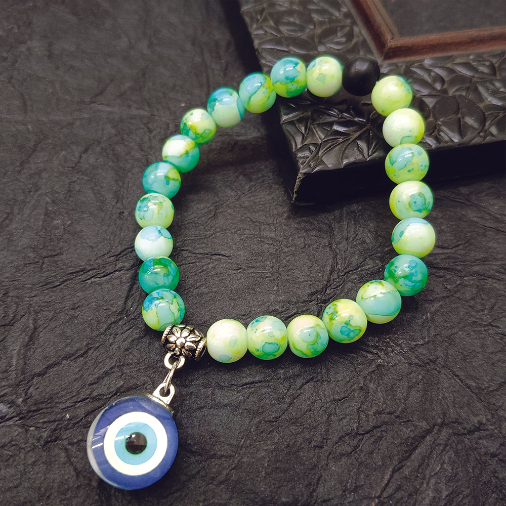 JewelMaze Light Green Beads Evil Eye Bracelet