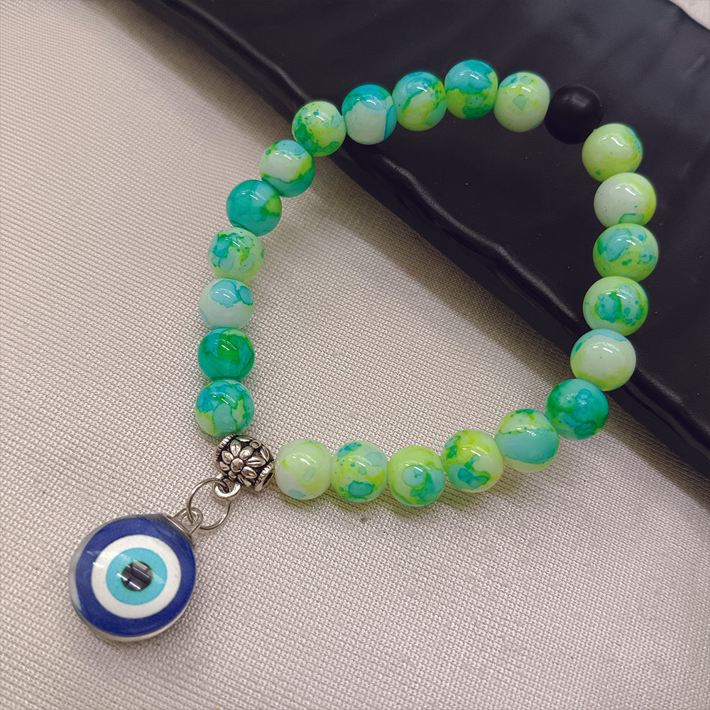 JewelMaze Light Green Beads Evil Eye Bracelet