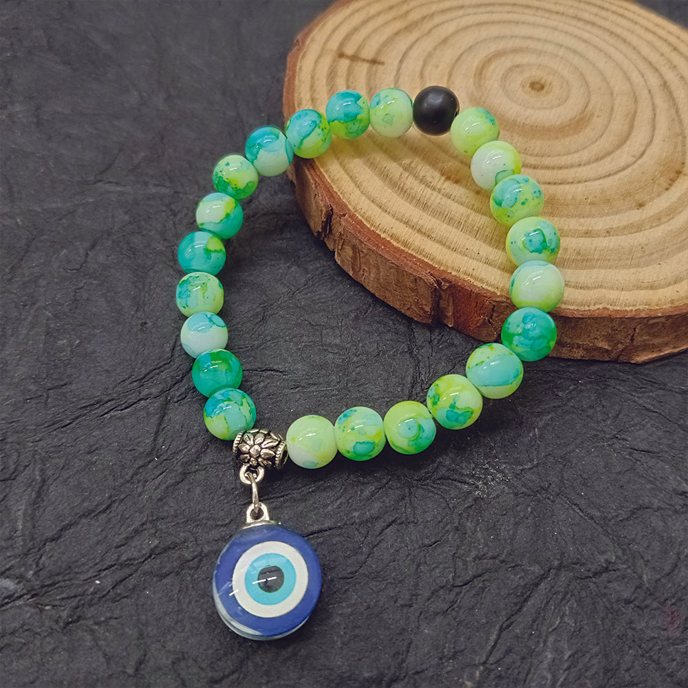 JewelMaze Light Green Beads Evil Eye Bracelet