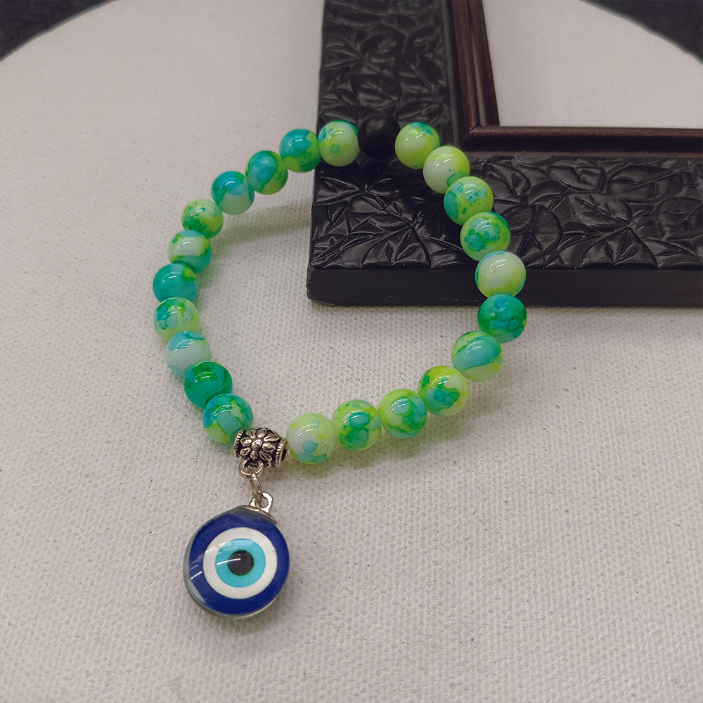 JewelMaze Light Green Beads Evil Eye Bracelet