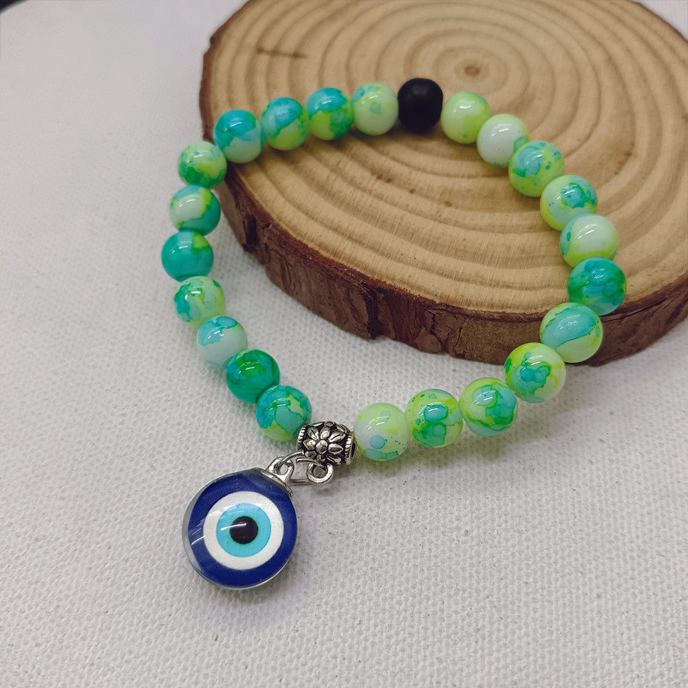 JewelMaze Light Green Beads Evil Eye Bracelet