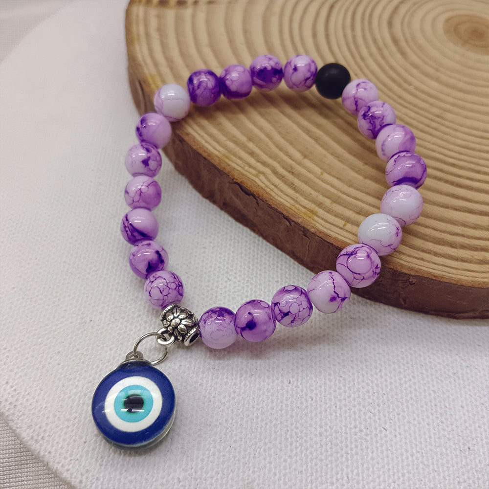 JewelMaze Purple Beads Evil Eye Bracelet