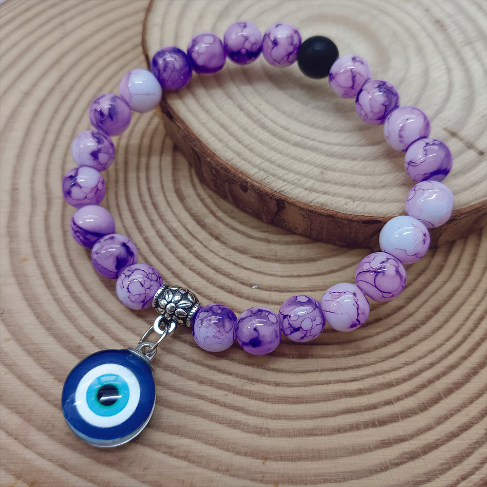 JewelMaze Purple Beads Evil Eye Bracelet