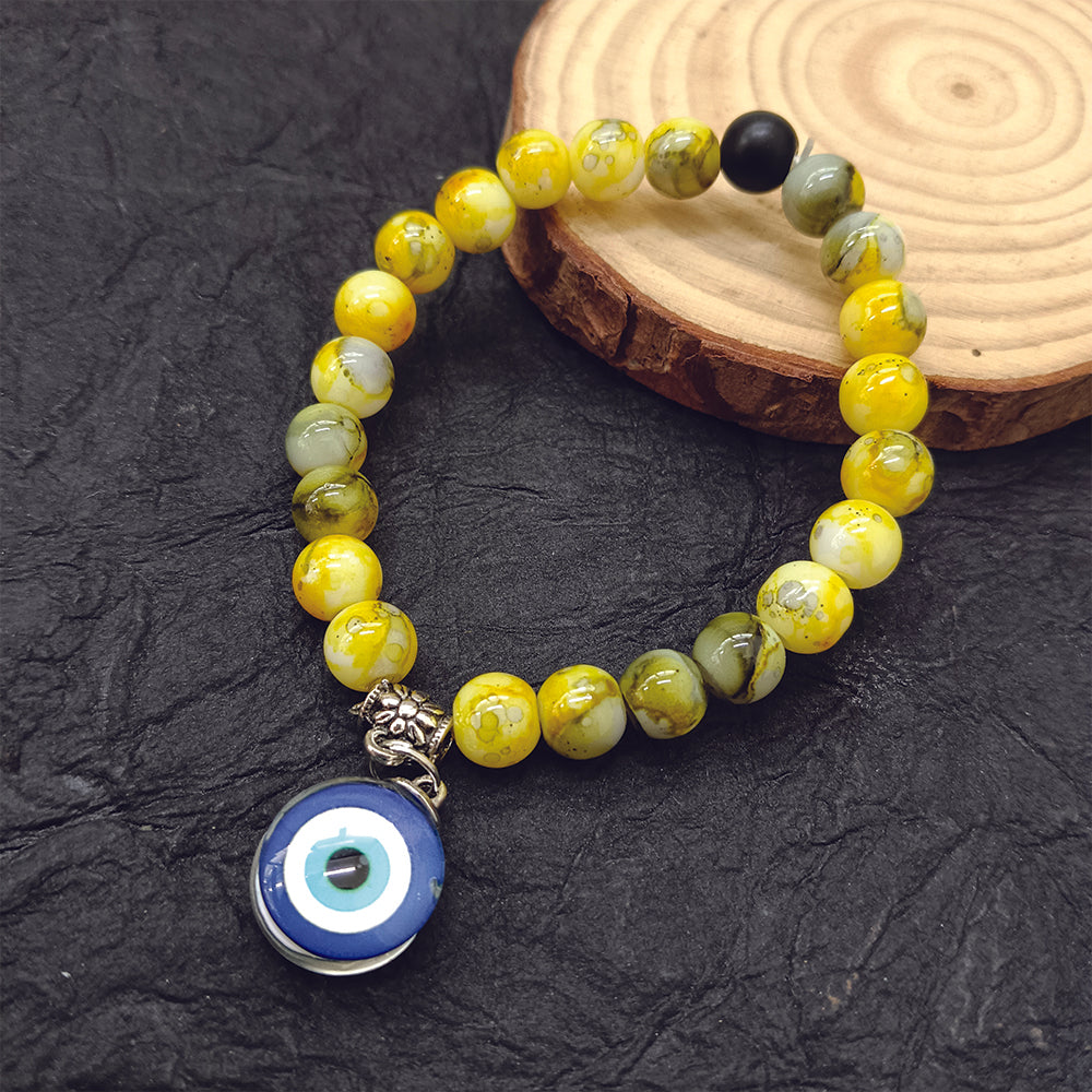 JewelMaze Yellow Beads Evil Eye Bracelet