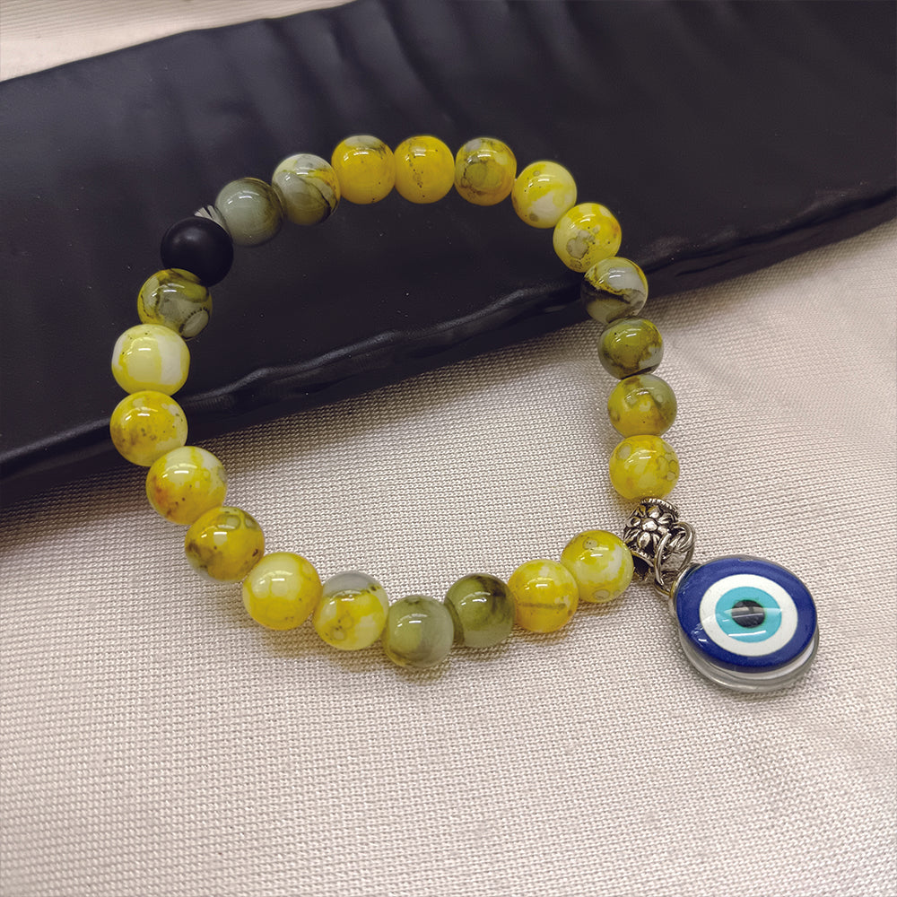 JewelMaze Yellow Beads Evil Eye Bracelet