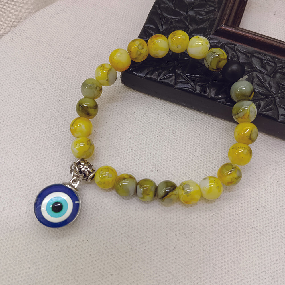 JewelMaze Yellow Beads Evil Eye Bracelet