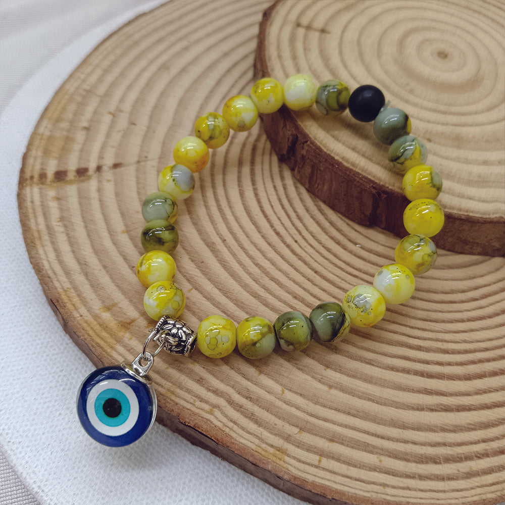 JewelMaze Yellow Beads Evil Eye Bracelet