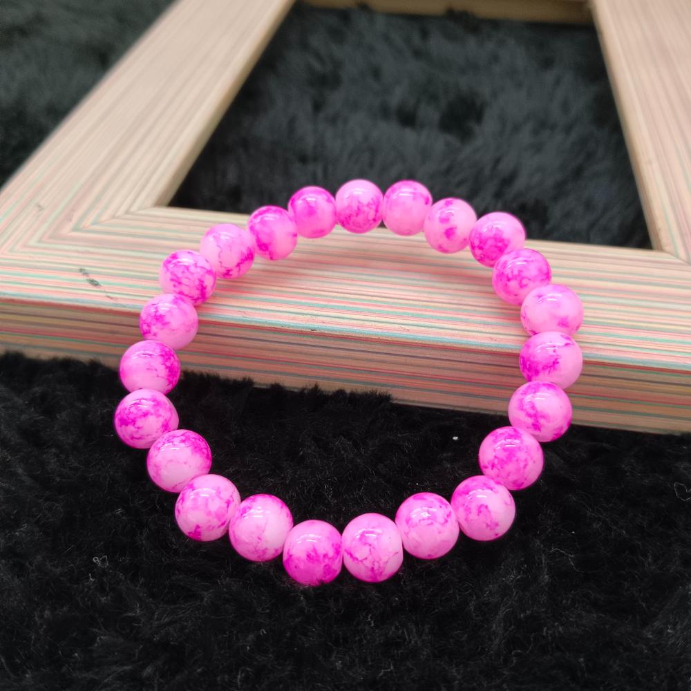 JewelMaze Pink Glass Beads Bracelet - 1405116