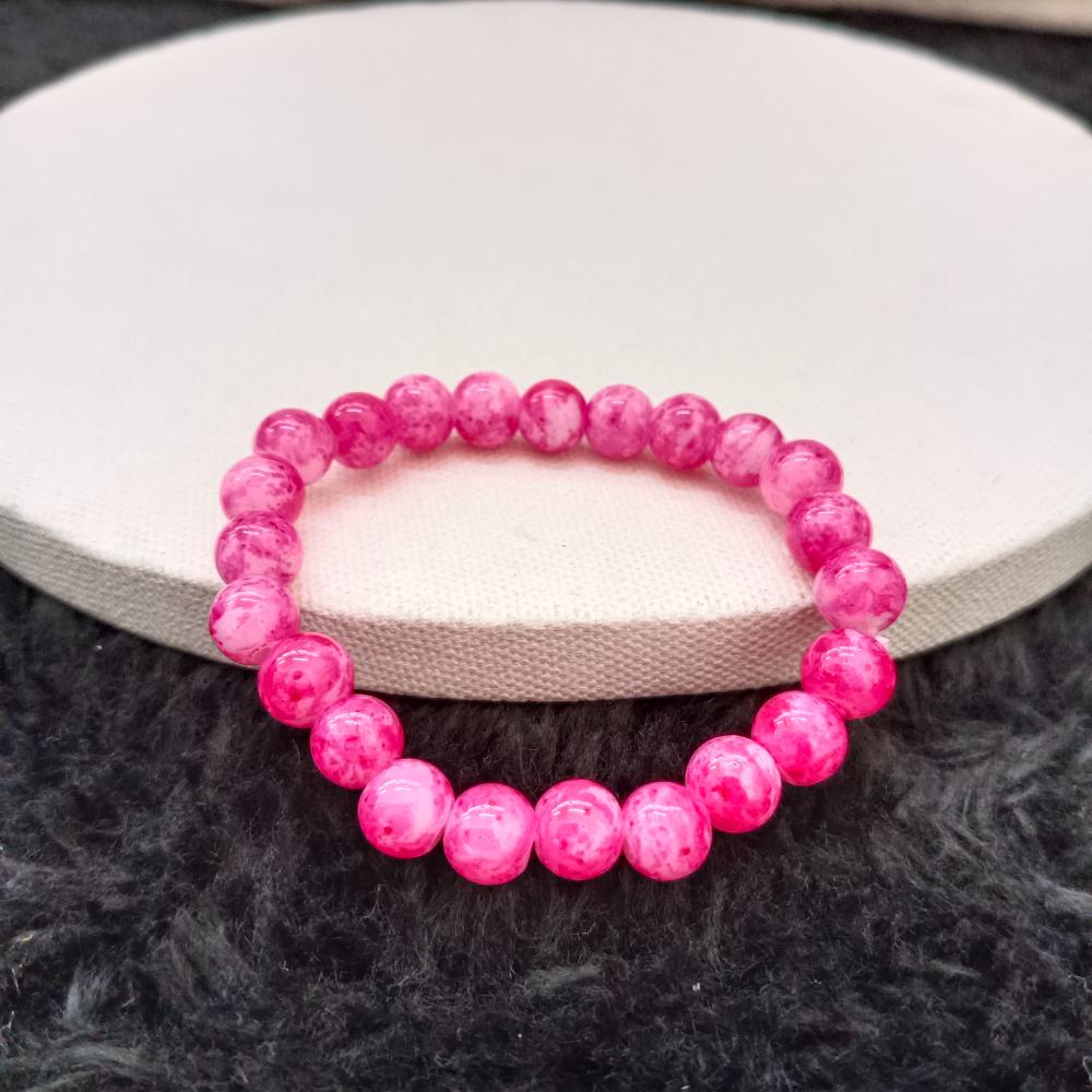 JewelMaze Pink Glass Beads Bracelet - 1405118