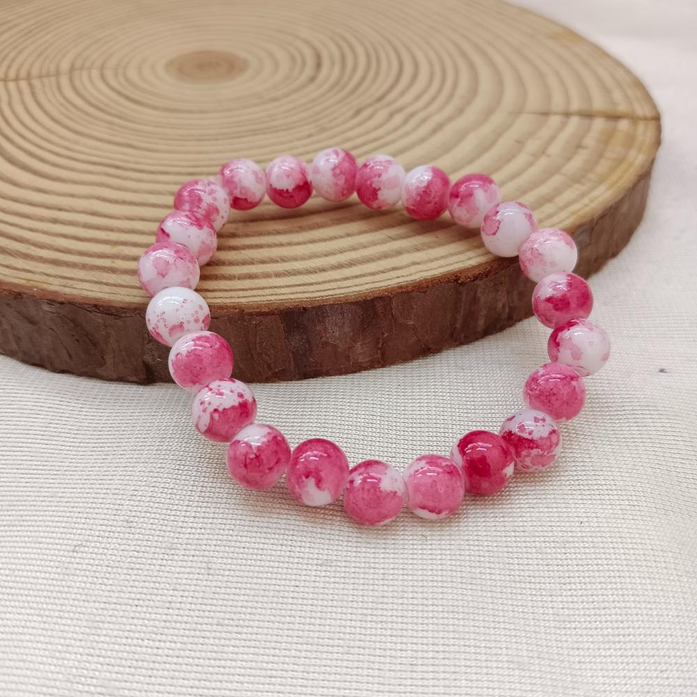 JewelMaze Pink Glass Beads Bracelet - 1405119