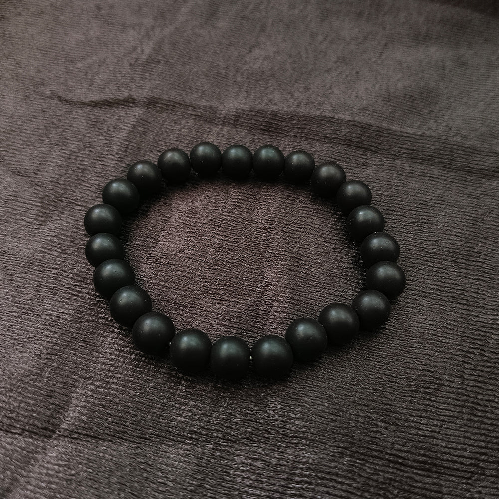 JewelMaze Matte Black Glass Beads Bracelet