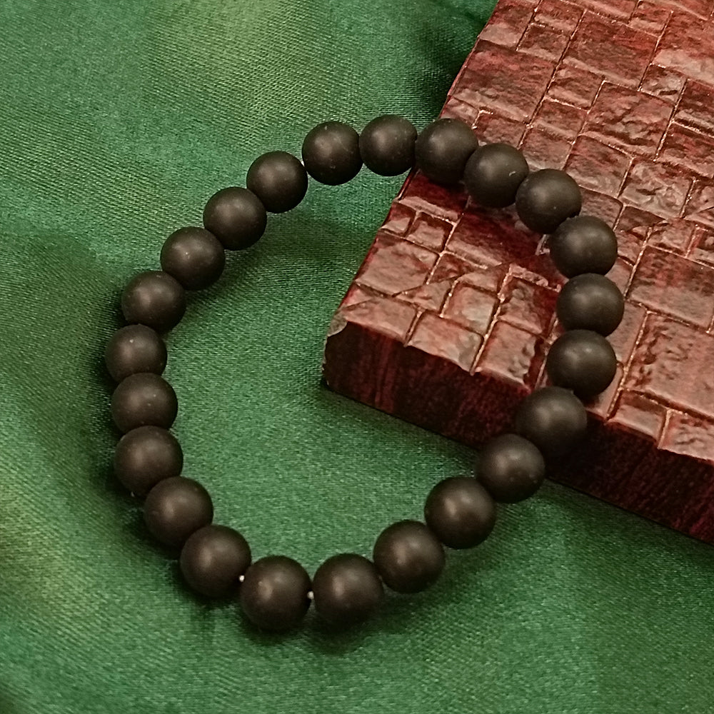JewelMaze Matte Black Glass Beads Bracelet