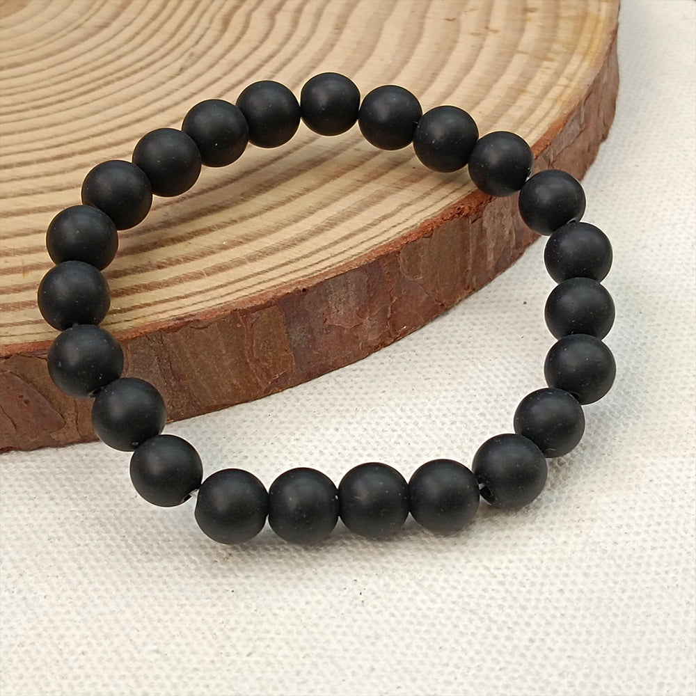 JewelMaze Matte Black Glass Beads Bracelet
