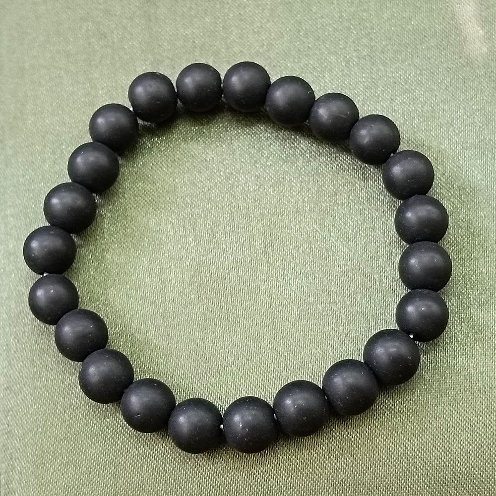 JewelMaze Matte Black Glass Beads Bracelet