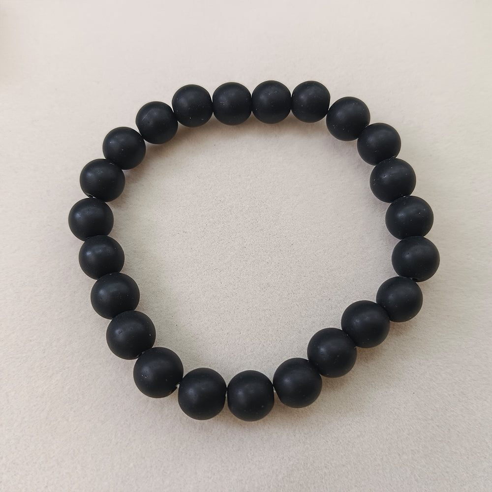JewelMaze Matte Black Glass Beads Bracelet