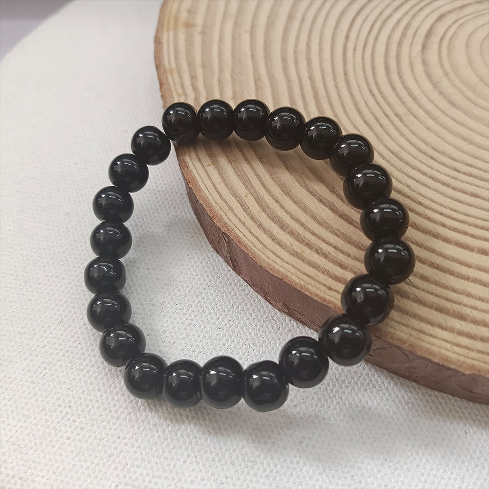 JewelMaze Black Glass Beads Bracelet