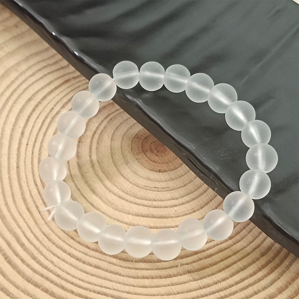 JewelMaze White Glass Beads Bracelet