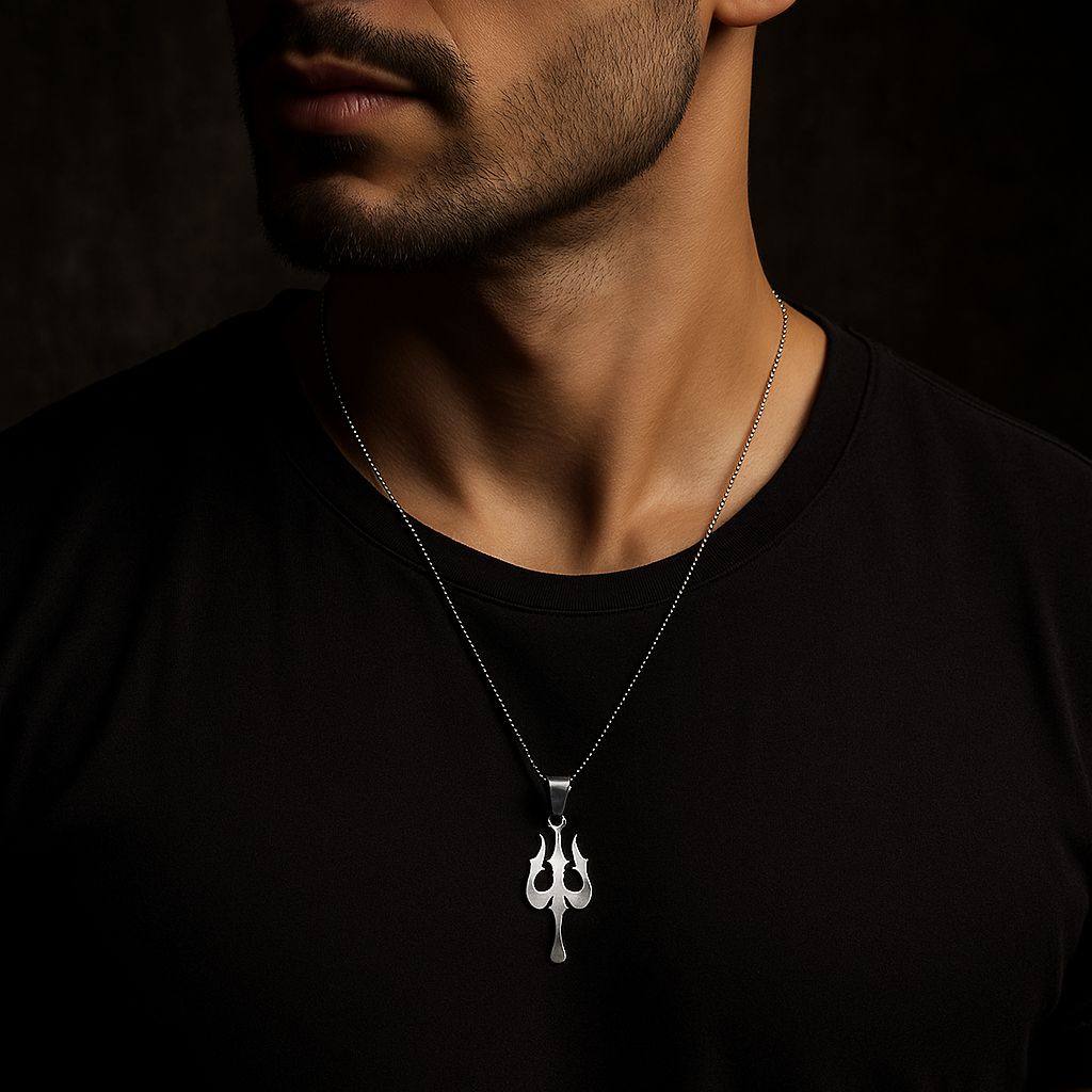 JewelMaze Trishul Chain Pendant For Men
