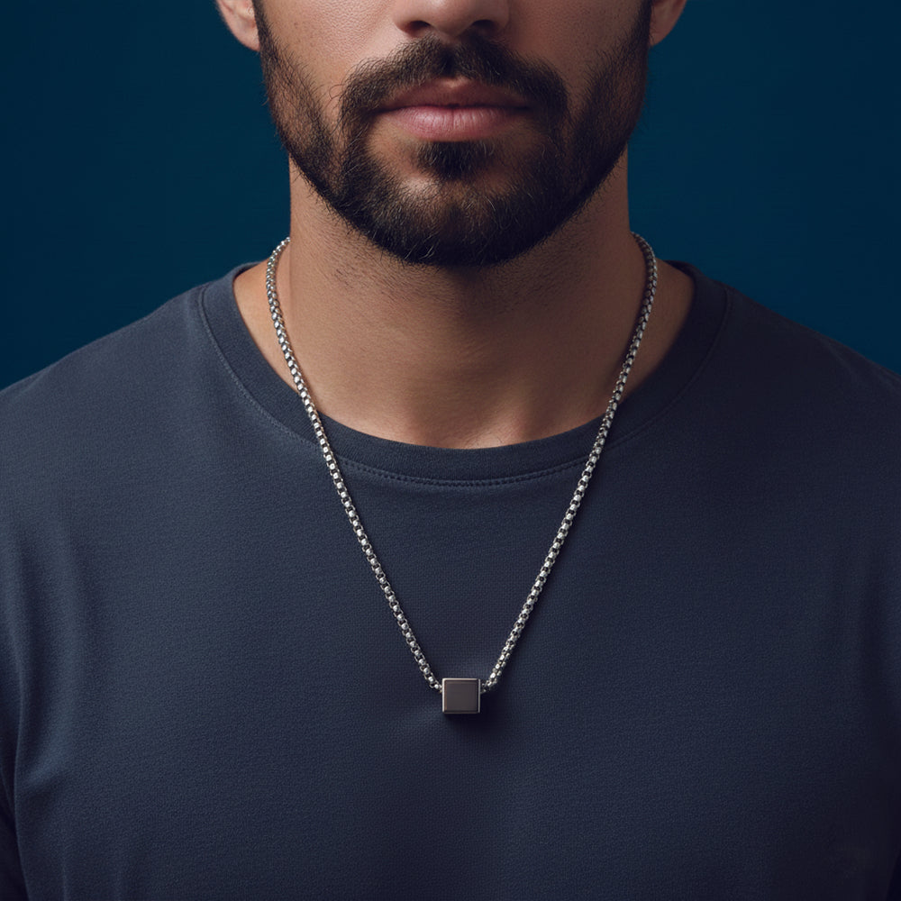 JewelMaze Unique Cube Chain Pendant - Daily Wear for Men