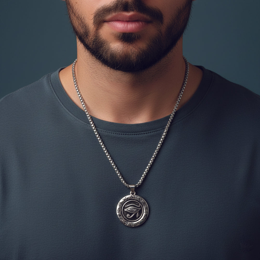 JewelMaze Stylish Eye of Horus Chain Pendant - Daily Wear for Men