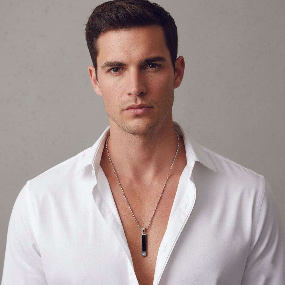 Jewelmaze Sleek Rectangular Black Inlay Pendant with Chain for Men's