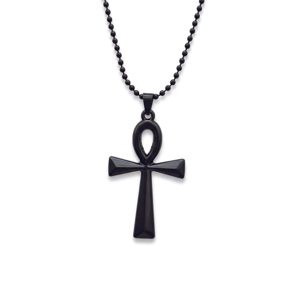 Jewelmaze Egyptian Ankh Symbol Black Pendant Necklace for Men's