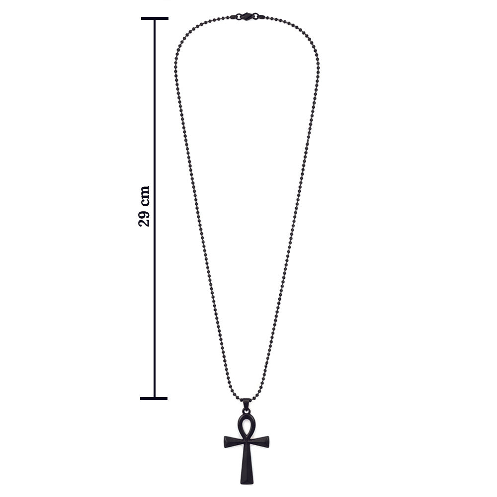 Jewelmaze Egyptian Ankh Symbol Black Pendant Necklace for Men's